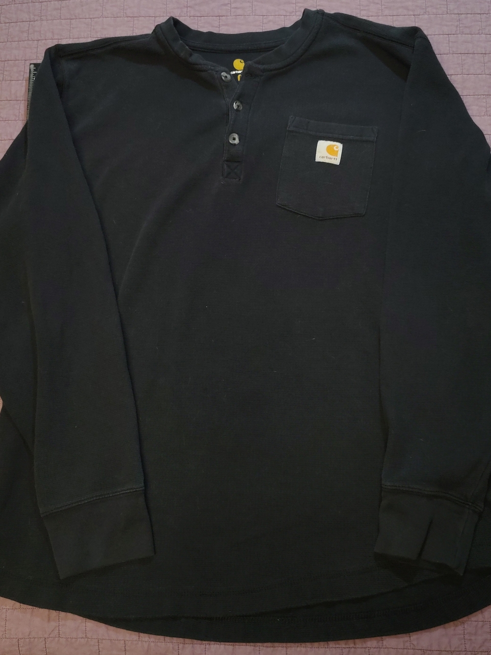 Carhartt Mens 2XL Black Long Sleeve Waffle Knit Thermal Henley Shirt Workwear